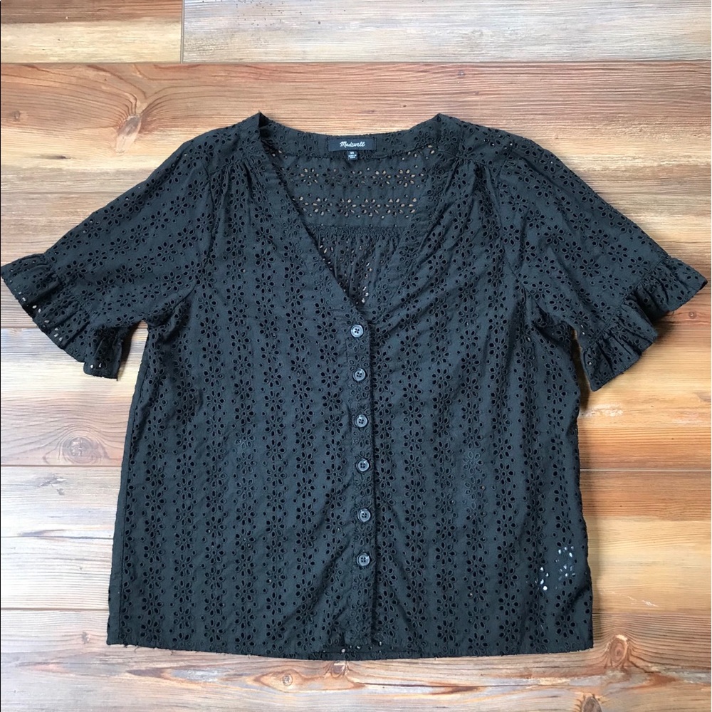 Madewell Eyelet Ruffle Sleeve Button Front Top